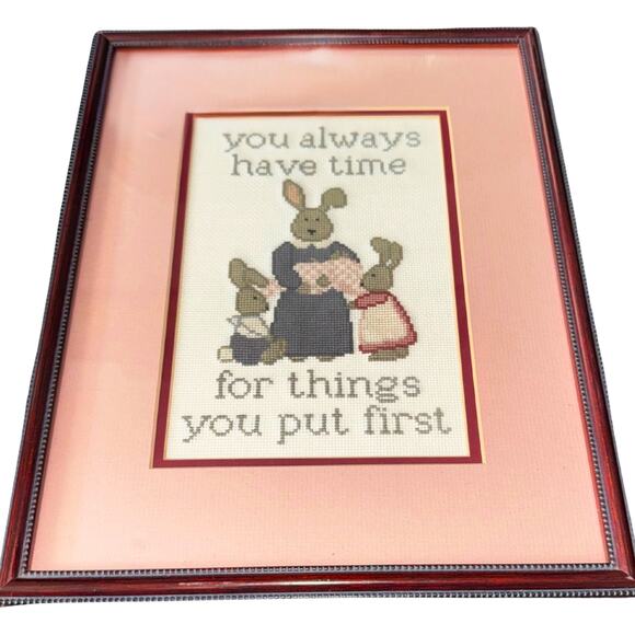 Framed Bunny Cross Stitch Art – “You Always Have Time” Quote, Collectors Gallery - Picture 6 of 6
